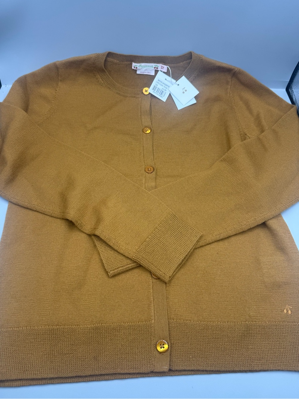 Bonpoint Mustard Yellow Button-Front Cardigan